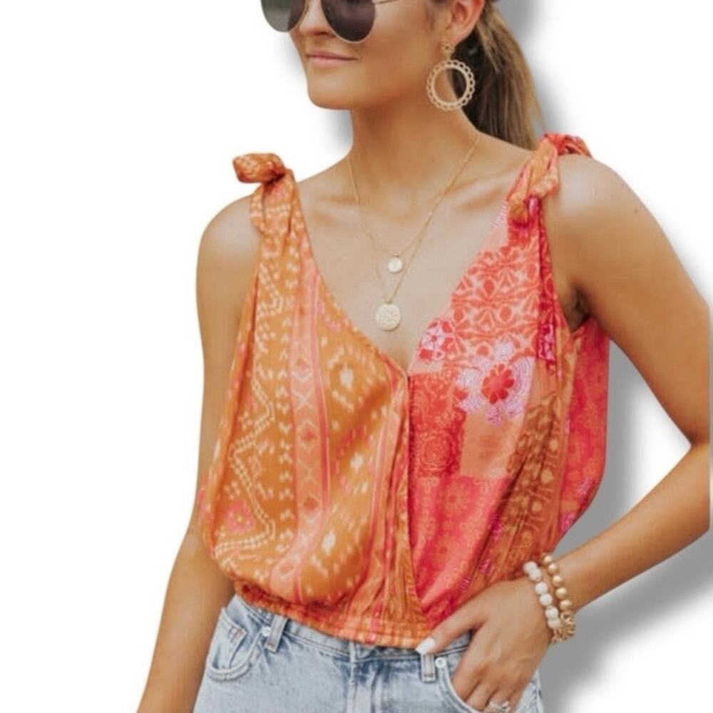 Free People Tied To You Tank Top in Lemonade color combo NEW size medium